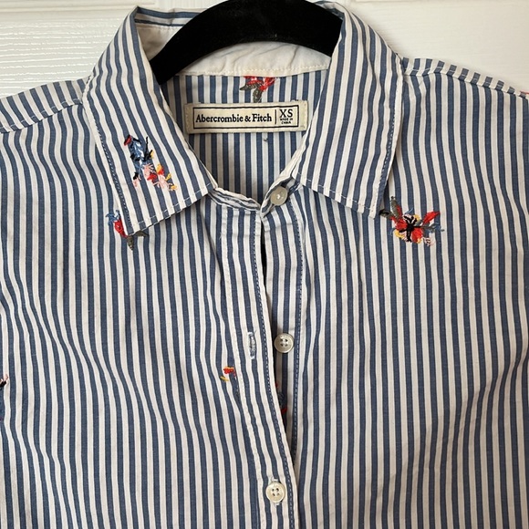 Abercrombie pinstripe button up with embroidered flowers - Picture 2 of 3